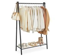 SONGMICS Burro de Ropa, Perchero Burro, Estructura de Acero, con Barra Colgante y Estante, 33,5 x 92,5 x 153 cm, para Dormitorio, Vestuario, Lavandería, Negro Mate HSR23BK