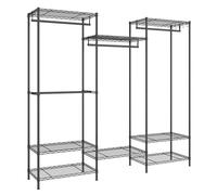 SONGMICS Burro para Ropa, Armario Portátil, 174 x 40 x 178 cm | Baldas de Rejilla Ajustables y 4 Barras de Colgar, Ganchos, Negro, Colección DALTEN LGR431B01