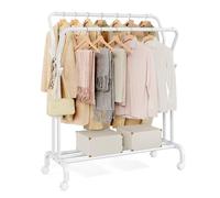 SONGMICS Burro para Ropa, con Ruedas, Perchero Burro con 2 Barras, Tubo de Acero, Carga de 100 kg, Ancho de 102 cm, Almacenaje Multifuncional, Blanco HSR107W01