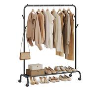 SONGMICS Burro para Ropa, con Ruedas, Perchero Burro con Barra, Estructura de Tubo de Acero, Carga Máx. De 50 kg, Ancho de 103,5 cm, Almacenaje Multifuncional, Negro HSR131B01