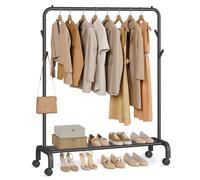 SONGMICS Burro para Ropa, con Ruedas, Perchero Burro con Barra, Tubo de Acero, Carga de 50 kg, Ancho de 102 cm, Almacenaje Multifuncional, Negro HSR131B01