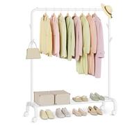 SONGMICS Burro para Ropa, con Ruedas, Tubo de Acero, Carga de 50 kg | Perchero Burro con 1 Barra, Ancho de 103.5 cm, Almacenaje Multifuncional, Blanco Mate, Colección PATAYE HSR131W01