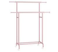 SONGMICS Burro para Ropa, Perchero de Doble Barra con Ruedas, Barra Colgante Extensible, 80 kg Carga Máx., Marco de Metal Robusto, Anchura de 83-120 cm, Rosa Jalea HSR133R01