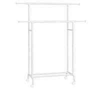 SONGMICS Burro para Ropa, Perchero de Doble Barra con Ruedas, Barra Colgante Extensible, 80 kg Carga Máx., Marco de Metal Robusto, Anchura de 83-120 cm, Blanco Nube HSR133W01