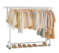 SONGMICS Burro Ropa con Ruedas, Extensible, (160-200) x 45 x 163 cm | Perchero Burro, Capacidad de Carga de 110 kg, Fácil de Montar, Portátil, Plateado, Colección PATAYE HSR176E01