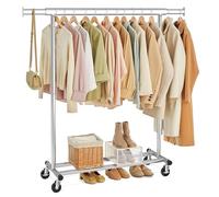 SONGMICS Burro Ropa con Ruedas, Extensible, Carga de 100 kg | Perchero Burro, (92-132) x 45 x 161,5 cm, Fácil de Montar, Portátil, Plateado, Colección PATAYE HSR13S