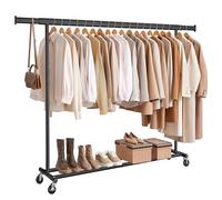 SONGMICS Burro Ropa con Ruedas, Extensible, Carga de 150 kg | Perchero Burro, (160-200) x 45 x 161,5 cm, Fácil de Montar, Portátil, Negro mate, Colección PATAYE HSR175B01