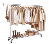 SONGMICS Burro Ropa con Ruedas, Extensible, Carga de 150 kg | Perchero Burro, 45 x (160-200) x 161,5 cm, Fácil de Montar, Portátil, Plateado, Colección PATAYE HSR175E01