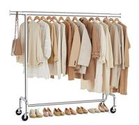 SONGMICS Burro Ropa con Ruedas, Perchero Burro Extensible con Carga Pesada, Capacidad de Carga de 130 kg, 45 x (110-150) x 162,9 cm, Fácil de Montar, Portátil, Plata HSR11S