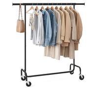 SONGMICS Burro Ropa con Ruedas, Perchero Burro Extensible con Carga Pesada, Capacidad de Carga de 130 kg, 45 x (110-150) x 162,9 cm, Fácil de Montar, Portátil, Negro Mate HSR011B01