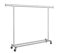 SONGMICS Burro Ropa con Ruedas, Perchero Burro Extensible con Carga Pesada, Capacidad de Carga Máx. de 150 kg, 45 x (160-200) x 161,5 cm, Fácil de Montar, Portátil, Plata/Negro Negro