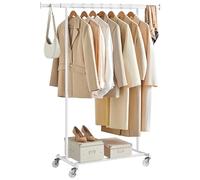 SONGMICS Burro Ropa con Ruedas, Perchero Burro Extensible con Carga Pesada, Capacidad de Carga Máx. de 100 kg, Fácil de Montar, Portátil, Blanco Clásico HSR013W01