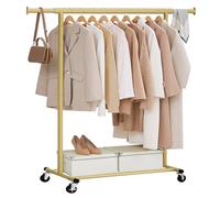 SONGMICS Burro Ropa con Ruedas, Perchero Burro Extensible con Carga Pesada, Capacidad de Carga Máx. de 100 kg, Fácil de Montar, Portátil, Oro Pálido HSR013A01