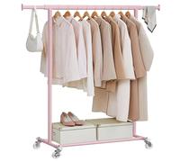 SONGMICS Burro Ropa con Ruedas, Perchero Burro Extensible con Carga Pesada, Capacidad de Carga Máx. de 100 kg, Fácil de Montar, Portátil, Rosa Jalea HSR013R01