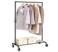 SONGMICS Burro Ropa, Perchero Burro con Ruedas, Capacidad de Carga de 90 kg, Perchero con Barra para Colgar, Estante de Almacenamiento, Estilo Industrial, Negro HSR61BK.