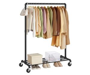 SONGMICS Burro Ropa, Perchero Burro con Ruedas, Capacidad de Carga de 90 kg, Perchero con Barra para Colgar, Estante de Almacenamiento, Estilo Industrial, Negro HSR61BK.