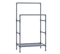 SONGMICS Burro Ropa, Perchero Burro de Metal con 2 Barras Colgantes, con un Estante de Almacenamiento, Capicidad de Carga 55 kg, Montaje Fácil, Gris RDR001G02