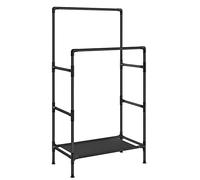 SONGMICS Burro Ropa, Perchero Burro de Metal con 2 Barras Colgantes, con un Estante de Almacenamiento, Capicidad de Carga 55 kg, Montaje Fácil, Negro RDR001B02