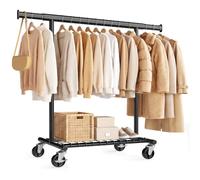 SONGMICS Burro Ropa Resistente, Extensible con Ruedas, Acero | Armario Perchero para Dormitorio, (92-132) x 45 x 161,5 cm, 180 kg, Negro, Colección Pataye, HSR177B101