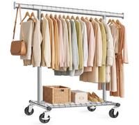 SONGMICS Burro Ropa Resistente, Extensible con Ruedas, Acero | Armario Perchero para Dormitorio, (92-132) x 45 x 161,5 cm, 180 kg, Plateado, Colección Pataye, HSR177E101