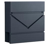 SONGMICS Buzón Correo Montado en Pared, con Cerradura y Tapa, Portapapeles | Ventanas de Visualización en Forma de V, Gris Antracita, Colección POSTER GMB054G01