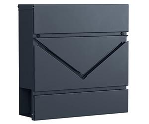 SONGMICS Buzón Correo, Ventanas de Visualización en Forma de V, Buzón Correo Montado en Pared, con Cerradura y Tapa, Portapapeles, Fácil de Instalar, Gris Antracita GMB054G01