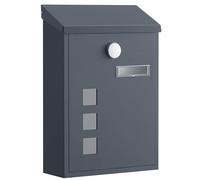 SONGMICS Buzón de Correos de Pared, Acero con Techo Inclinado, Cerradura y Ventanas de Visualización, 21,8 x 9 x 31,8 cm, para Exterior, Gris, Colección Poster GMB032GZ01