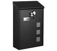 SONGMICS Buzón de Correos de Pared, Acero Galvanizado, con Cerradura | Techo Inclinado, Ventanas de Visualización, 25,5 x 11,5 x 39,5 cm, para Exterior, Negro, Colección POSTER GMB031B02