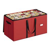 SONGMICS Caja Almacenaje de Adornos Navideños, 7,6 cm 128 Ranuras, Caja Apilable para Adornos Navideños con Tapa, Cremallera Doble, Separadores Ajustables, Tela no Tejida, Rojo Cereza RFB039R01