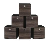 SONGMICS Caja Almacenaje, Juego de 6 Cajas de Almacenamiento con Asa, Caja Organizadora de Tela Oxford y Tela no Tejida, 30 x 30 x 30 cm, Ajustable, Plegable, Marrón Castaño RFB102K01