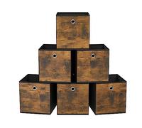 SONGMICS Caja Almacenaje, Juego de 6 Cajas de Almacenamiento con Asa, Caja Organizadora de Tela Oxford y Tela no Tejida, 33 x 33 x 33 cm, Ajustable, Plegable, Marrón Rústico y Negro RFB133B01