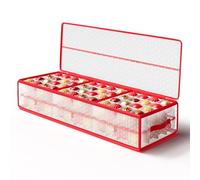 SONGMICS Caja Almacenaje para Bolas de Navidad, 96 Ranuras de 7,6 cm, 96,5 x 33,5 x 17,5 cm, Caja Almacenaje con Separadores, Cremalleras, Asas Laterales, Debajo de Cama, Rojo Cereza RFB031T02