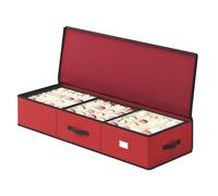 SONGMICS Caja Almacenaje para Bolas de Navidad, 96 Ranuras de 7,6 cm, 96 x 33 x 17 cm, con Separadores, Tela Oxford, Cremalleras, Asas Laterales, Debajo de Cama, Rojo Cereza RFB042R01