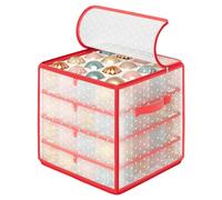 SONGMICS Caja Almacenaje para Bolas de Navidad, Caja Almacenaje para Decoración Navideña, 64 Plazas de 7,6 cm, Bandejas Extraíbles, 33,5 x 33,5 x 34 cm, Rojo Cereza RFB029T03