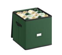SONGMICS Caja Almacenaje para Bolas de Navidad y Decoraciones Navideñas, con Tapa y Doble Cremallera, 4 Bandejas, Tela Oxford 600D, 64 Compartimentos de 7,6 cm, Verde Bosque RFB034C01