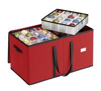 SONGMICS Caja Almacenaje para Bolas de Navidad y Decoraciones Navideñas, Juego de 2, con Tapa y Doble Cremallera, 16 Bandejas, Tela Oxford 600D, 256 Compartimentos de 7,6 cm, Rojo Cereza RFB043R01