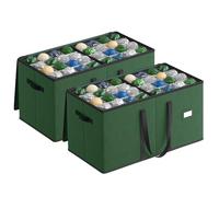 SONGMICS Caja Almacenaje para Bolas de Navidad y Decoraciones Navideñas, Juego de 2, con Tapa y Doble Cremallera, 16 Bandejas, Tela Oxford 600D, 256 Compartimentos de 7,6 cm, Verde Bosque RFB043C01