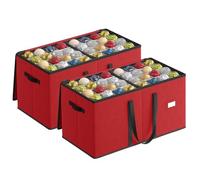 SONGMICS Caja Almacenaje para Bolas de Navidad y Decoraciones Navideñas, Juego de 2, con Tapa y Doble Cremallera, 16 Bandejas, Tela Oxford 600D, 256 Compartimentos de 7,6 cm, Rojo Cereza RFB043R01