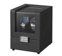SONGMICS Caja Automática Enrollador de Doble Reloj con Motor Silencioso, para Relojes Automáticos, con Luz LED, Almohada Ajustable, Bloqueo, 4 Ajustes de Cuerda, Cable de Carga USB-C, Negro JWB031B01