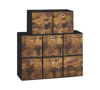 SONGMICS Caja de Almacenaje, Juego de 8, Plegable, Cajas de Tela, Almacenaje, 26 x 26 x 28 cm, Organizador, Cestas, para Armario, para Dormitorio, Salón, Marrón Rústico y Negro RFB826B01