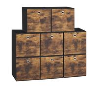 SONGMICS Caja Almacenaje, Juego de 6 Cajas de Almacenamiento con Asa, Caja Organizadora de Tela Oxford y Tela no Tejida, 30 x 30 x 30 cm, Ajustable, Plegable, MarrÓn RÚstico y Negro RFB102B01