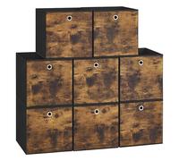 SONGMICS Caja Almacenaje, Juego de 6 Cajas de Almacenamiento con Asa, Caja Organizadora de Tela Oxford y Tela no Tejida, 33 x 33 x 33 cm, Ajustable, Plegable, Marrón Rústico y Negro RFB133B01