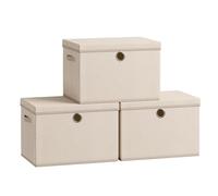 SONGMICS Caja de Almacenamiento con Tapa, Juego de 3 Organizadora de Tela, Paneles Interiores de PP Inodoro, Plegables y Apilables, Asas, 43 x 30 x 30 cm, Beige Arena RFB545LF01