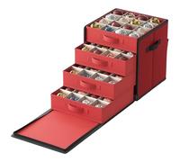 SONGMICS Caja de almacenamiento para decoración de Navidad, con apertura lateral, contenedor de almacenamiento apilable de Navidad con tapa, 4 bandejas de cajones, Oxford 600D, 3 pulgadas, 64 ranuras,