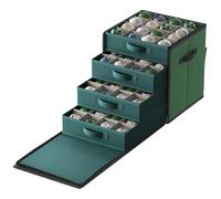 SONGMICS Caja de Almacenamiento para Decoraciones Navideñas, Apertura Lateral, Contenedor Apilable con Tapa, 4 Bandejas Extraíbles, Oxford 600D, 64 Compartimentos de 7,6 cm, Verde Bosque RFB037C01