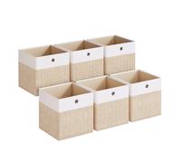SONGMICS Caja de Almacenamiento, Set de 6, Cajas Organizadoras de PP, Sin Olores, Caja Plegable, Caja de Tela para Estantería Tipo Cubo, 30 x 30 x 30 cm, Blanco Nube y Beige Arena/Blanco Nube y Gris B