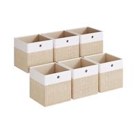 SONGMICS Caja de Almacenamiento, Set de 6, Cajas Organizadoras de PP, Sin Olores, Caja Plegable, Caja de Tela para Estantería Tipo Cubo, 33 x 33 x 33 cm, Blanco Nube y Beige Arena RFB433LF02