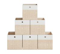 SONGMICS Caja de Almacenamiento, Set de 6, Cajas Organizadoras de PP, Sin Olores, Caja Plegable, Caja de Tela para Estantería Tipo Cubo, 26 x 26 x 28 cm, Blanco Nube y Beige Arena