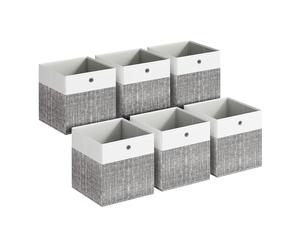 SONGMICS Caja de Almacenamiento, Set de 6, Cajas Organizadoras de PP, Sin Olores, Caja Plegable, Caja de Tela para Estantería Tipo Cubo, 30 x 30 x 30 cm, Blanco Nube y Gris Claro RFB430GM02