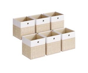SONGMICS Caja de Almacenamiento, Set de 6, Cajas Organizadoras de PP, Sin Olores, Caja Plegable, Caja de Tela para Estantería Tipo Cubo, 26 x 26 x 28 cm, Blanco Nube y Beige Arena RFB426LF02